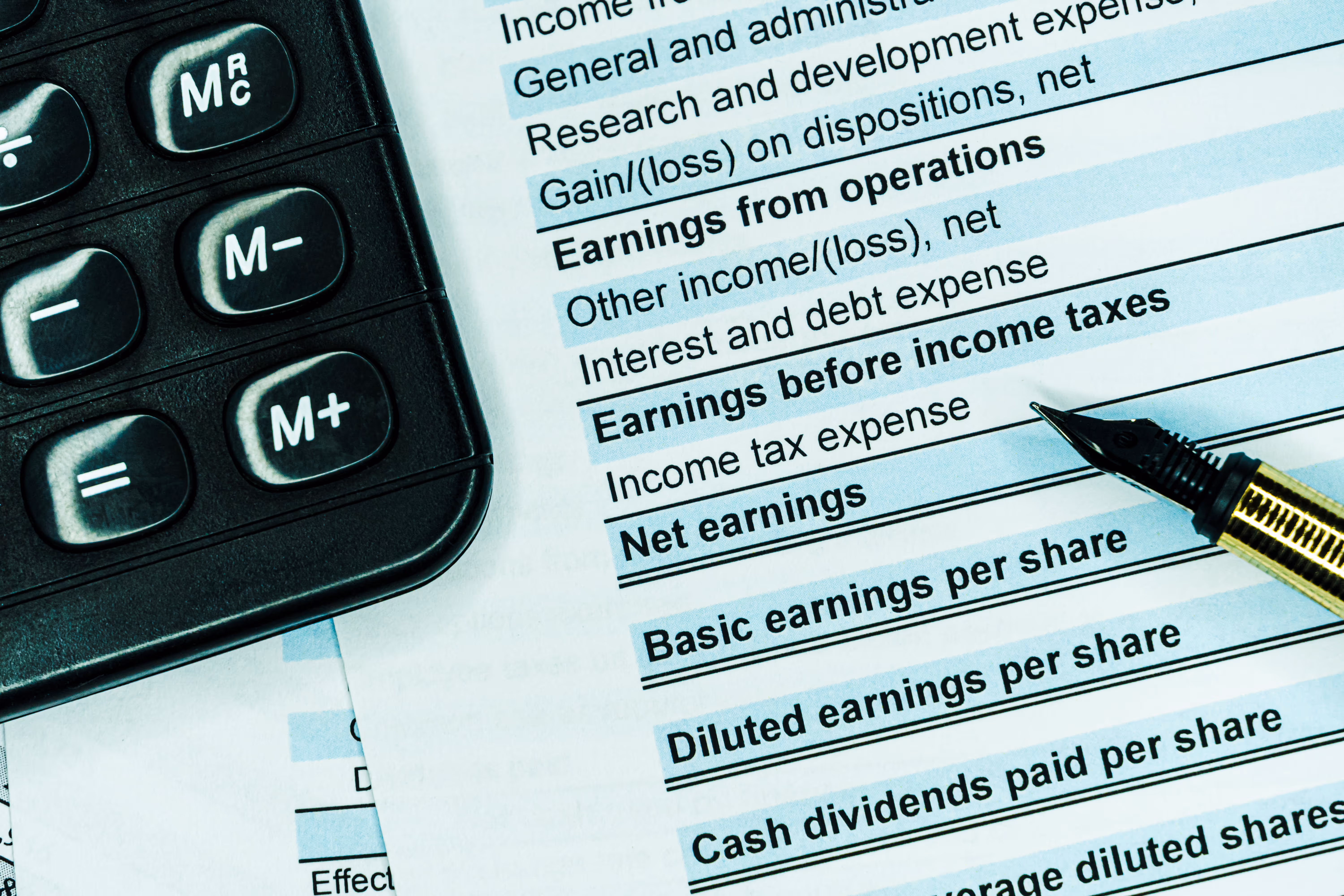 Accounting data shown on a sheet of paper