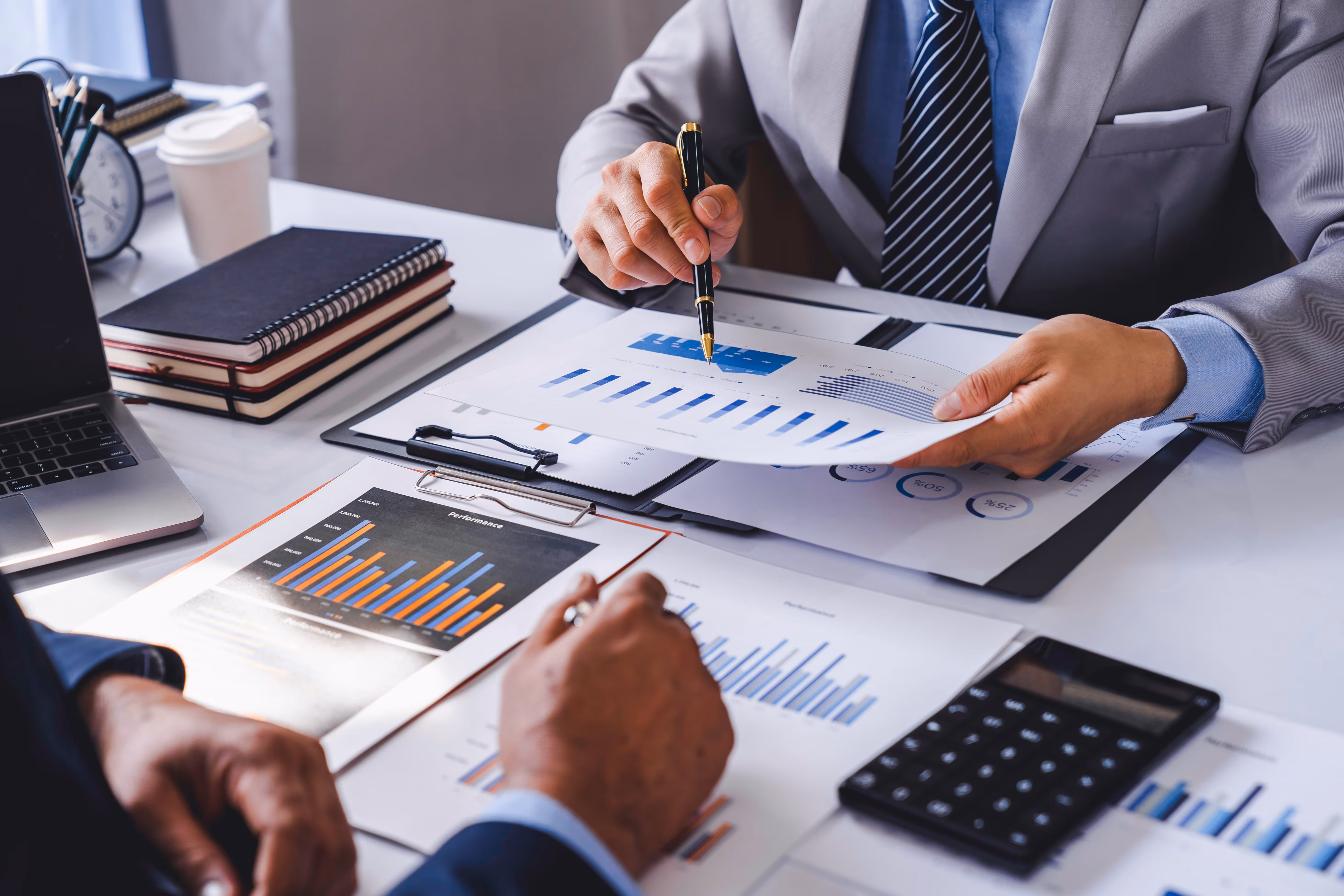 A CFO explains data to a client